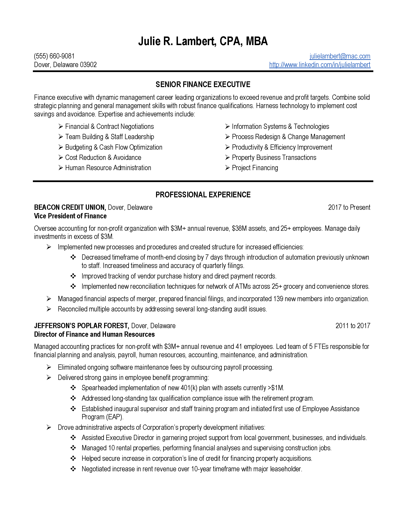 sample resume, cv, finance, executive
